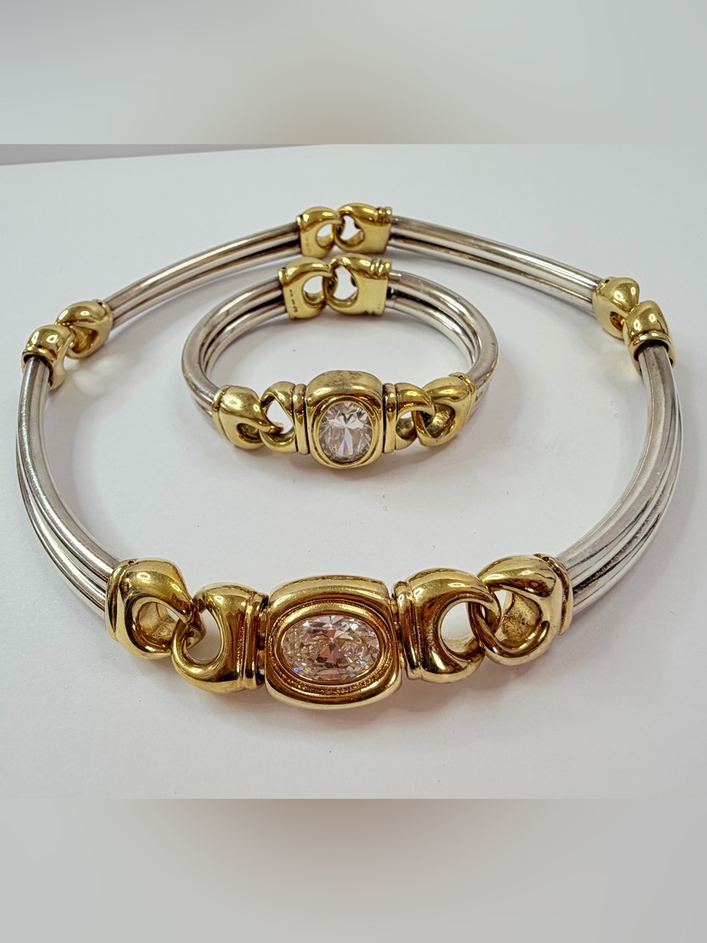 Vintage UnoAerre Italy 165g Solid Two-Tone Necklace and Bracelet- Sterling